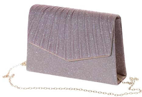 Kawaii-Story LB-8001-2 Rosé Glitzer Stoff schimmernd elegant schlicht Abendtasche Clutch kleine Damen Tasche 20.8 * 5.2 * 14.3cm