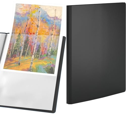 ACROPAQ Präsentationsmappe A4 - Hochwertige 100 Taschen Präsentationsmappe mit strapazierfähigem schwarzem Polypropylen-Umschlag und A5-Farb-Einlage in Polybeutel