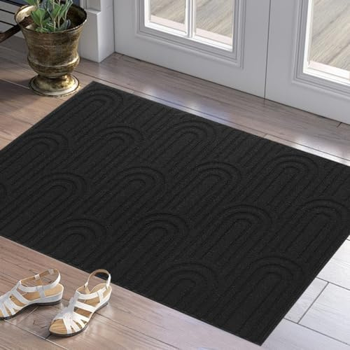 Fußmatte Außen 60x90cm, Weich Saugfähig und Schmutzabweisend Fußmatte, Rutschfest Türmatte, Maschinenwaschbare Bodenmatte für die Vordertür, Hintertür, Schmutzige Schuhe und Pfoten (Schwarz 1)