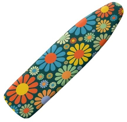 NETILGEN Copriasse da stiro moderno, resistente alle bruciature, antiscivolo, lavabile in lavatrice, taglia XXL, adatto per assi fino a 150 x 55 cm, motivo floreale hippie