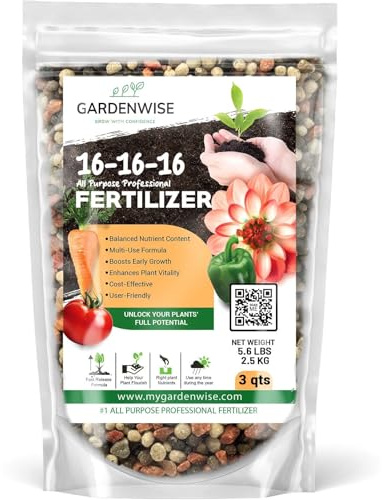 GARDENWISE 16-16-16 All Purpose Professional Fertilizer - Lawn & Flower & Tree & Shrub & Vegetable Garden Fertilizer (3 QUARTS)