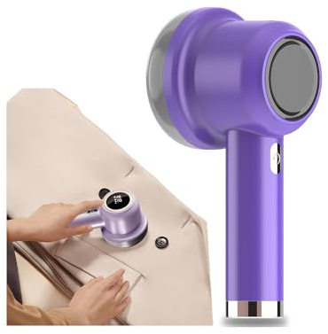 Elektrischer Fusselrasierer effizient für Kleidung, Wäsche und Teppichböden – wiederaufladbar über USB, inklusive Reinigungszubehör, 7,62 x 7,62 x 15,24 cm, ABS, Violett, 5 W