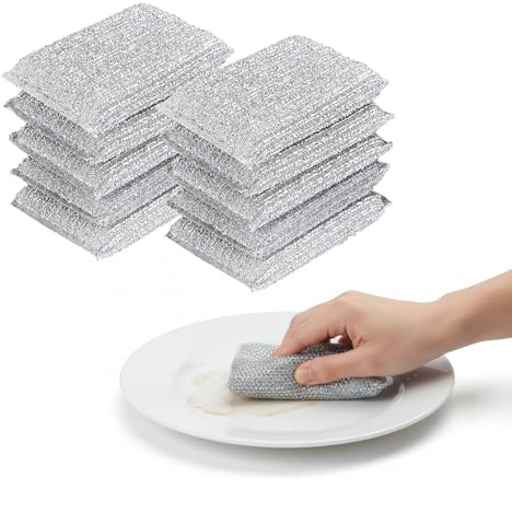 HOMESHOPA Non Scratch Scourer Pad, 10 Pack Silver Washing Up Kitchen Sponge for Cutlery, Pots, Pans, Countertops, Stoves, Sinks, Multi-Purpose Cleaning Scrubber Pads