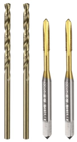 sourcing map Metric Tap & Drill Bit Set, 2pcs M3 x 0.5 Spiral Point Thread Taps Titanium Coated and 2pcs 2.5mm Twist Drill Bits Roasted Yellow, Screw Tapping Threading Tools