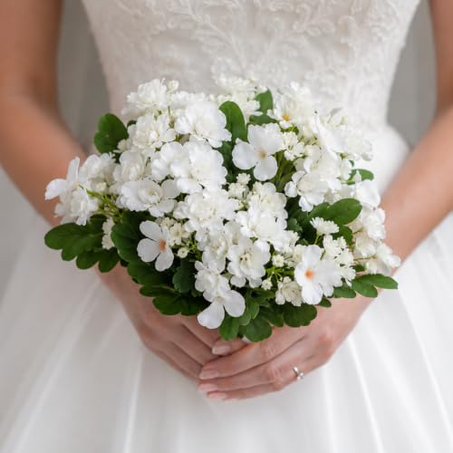 astylishome Bouquet de fleurs artificielles blanches mixtes de roses et d'hortensias artificielles pour décoration de maison, mariage, bureau, décoration de table, cadeau 1613