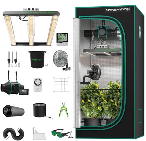 MARS HYDRO Grow Tent Juego completo FC1500 Samsung 301H EVO Led Grow Lámpara de espectro completo regulable ， con 80X80X160cm Growtent ， 4» Ventilación Sat con Controlador Digital