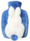 Plush Hot Water Bottle PVC Cute Plush Hot Water Bag for Hot and Cold Compress with Pockets on Both Sides 1000ML Capacity Christmas New Year Valentine's Day Birthday Gift 3D Rabbit (Blue-White)