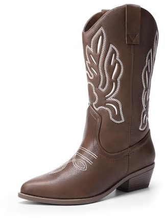 DREAM PAIRS Stivali da Cowboy Donna Stivali a Metà Polpaccio Da Donna Stivali da Cowgirl con Tacco Grosso Ricamati