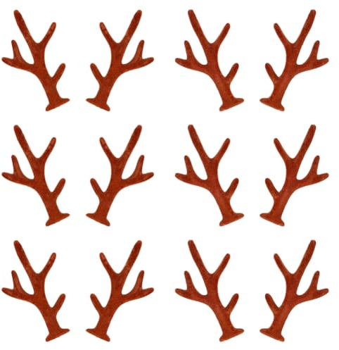 GORGECRAFT 20 Paar Mini Geweih Haarspangen Verzierungen Braun Weihnachts Hirsch Beflocktes Hirschgeweih Zubehör Rentier Elch Zweig Tiere Horn Schneemann Hand Für Stirnband Schneemann Hochzeitsfeier