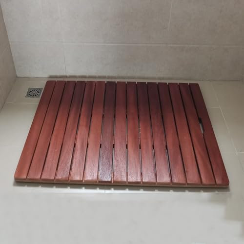 Badematte Holz Rutschfeste Duschmatte in Walnussfarbe, Glatte Badematte aus Birnbaumholz für Wanne, Sauna und Camping, Quadratische, Rechteckige, Schnelltrocknende Duschmatte aus Holz für Den(100cmx50
