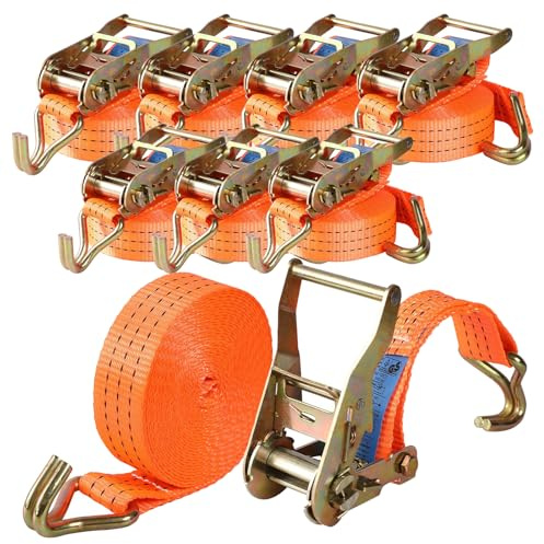 Pamatio 2000kg Spanngurte 8er Set - 6m Spanngurte mit Ratsche und Hake - TÜV/GS Geprüft zertifizierte - 38 mm breit Zurrgurt - belastbar bis 2t