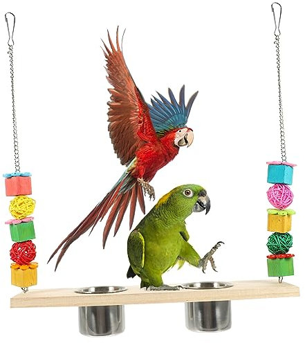 FONDOTIN Vogelspielzeug Für Nymphensittiche Hänge-schaukel Mit Futterspender Bissfeste Holzschaukel Für Papageien Vogelsitzspielzeug Für Käfig