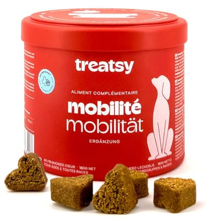 Treatsy Complément Alimentaire Chien Mobilité Articulations - Collagène Type 1 & 2, glucosamine, Moule Verte, MSM - Recommandé par Les vétérinaires