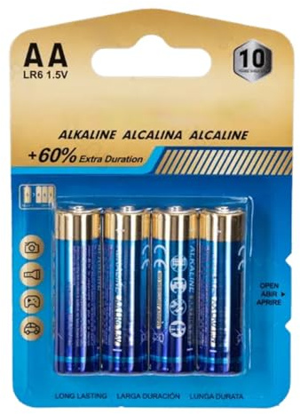 Alkaline-Batterien AA LR6, 1,5 V, 4 Stück, ideal für elektronische Geräte und Spielzeug.