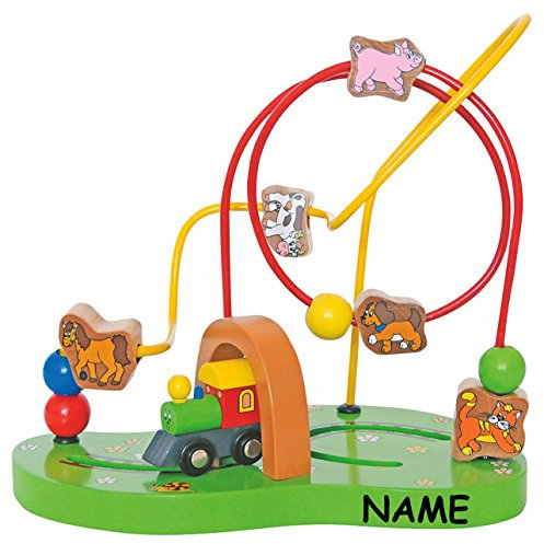 alles-meine.de GmbH Motorikschleife incl. Name - aus Holz - Schiebespiel - Holzfigur zum Schieben/Ziehen - Spielzeug für Kinder Mädchen Jungen - Motorikspielzeug - fahrende EIS..