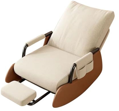 YCBTREE Schaukelstuhl,Relaxsessel mit Ausziehbarer Fußstütze Verstellbare Rückenlehne Corduroy Fabric Rahmen aus Kohlenstoffstahl Schaukelsessel für Wohnzimmer Schlafzimmer Beige