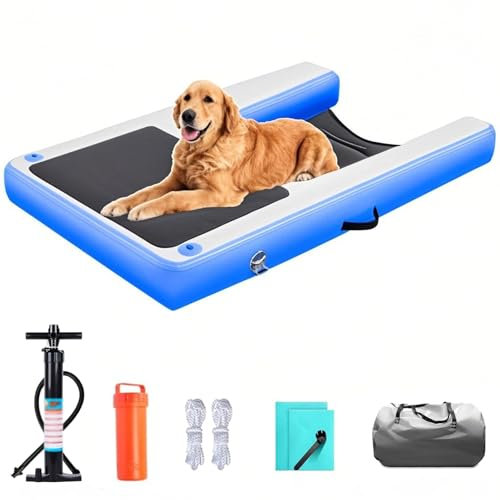 MZZKFC Hunderampe Für Pool Für Pool, Wasser Hundekletterleiter Mit Pumpe/Seil/Reparatur-Kit/Handtasche, Planke Für Welpen, Eva-Pad & Gewichtete Mesh Unter Wasser(Blue)