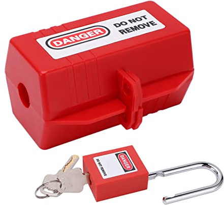 Power Plug Lockout Set with 38mm Long Padlock for Air Conditioner and Home Appliances - Electrical Safety Tagout Kit for Industrial, and Safe Use Environments (Large Lock Box + 38mm Padlock)