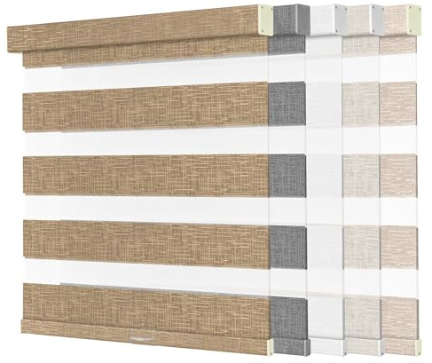 Boolegon Linen Fabric Zebra Blinds for Windows,Filtering Dual Layer Cordless Zebra Shades, Day and Night Light-Activated Privacy Window Blinds, Easy to Install Roller Shade, Sand Brown, Custom Sizes