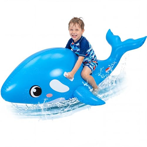 HyDren 79 Giant Inflatable Whale Pool Float Realistic Sea Animal Ride-On Toy with Handles for Kids Adults, Blow up Summer Gift Supplies, Beach Swimming Pool Party Decor (Blue)