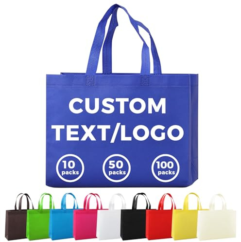 Personalisierte wiederverwendbare Einkaufstaschen 10/50/100 Stück, Logo, Text oder Bild, mehrfarbig/schwarz/weiß, Vlies-Einkaufstaschen für Business, Events