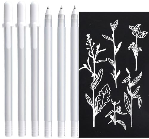 Altaroo 6er Weißer Stift, White Gel Pen 0,8mm Spitze, Weißer Gelstift, Lackstift Weiß, Gelstifte Weiß für Stifte Gästebuch Hochzeit, Schwarzes Papier, Fotoalbum, Zeichnung, Kunstdesign