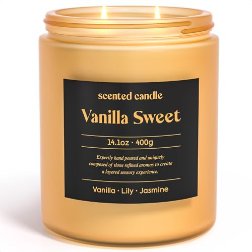 CHILLFLAME Vanilla Candle, 400g Scented Candles Gifts for Women, 2 Wicks Blended Scents Candles for Home, Birthday Gifts for Women (Vanilla+Lily+Jasmine)