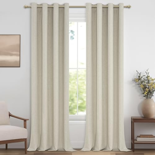 MRTREES Schallschutz Vorhang Blickdicht Leinenoptik Schlafzimmer Naturfarben 100% Verdunkelungsvorhang Gardinen Schals 2 Set mit Ösen Thermo Vorhänge Gegen Kälte 300 cm Lang 140 cm Breit