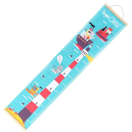 Wand Wachstumstabelle Holz Öl Leinwand Weihnachten Party für Kinderzimmer | Rollbar für Aufbewahrung, Leicht Aufzuhängen, Misst Kindergröße, Nordic Stil, Leuchtturm Motiv