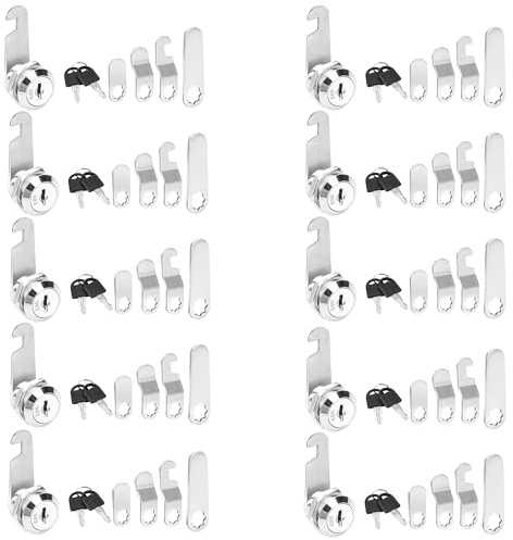 YKUKIZEE 10 Pcs 25 mm Locker Lock Keyed Alike, Cabinet Lock Cam with Key | with Keys and Lock Plates, Security Post Box Locks for Mailbox Box, Tool Letter Box, Filing Cabinet