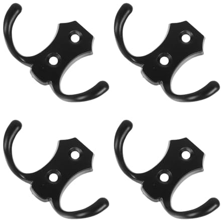 SUPVOX Ganci Portaoggetti da Parete in Lega di Zinco, Set da 4 Ganci Appendiabiti a Doppio Uncino, Supporti Multiuso per Camera da Letto, Bagno e Cucina, Colore Nero, Montaggio a Parete