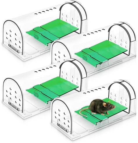 Mausefalle Lebend 4er Pack,WideSmart Tierfreundliche Hygenische Mäusefalle,Lebendfalle Maus,Hochsensibel Mäusefalle,Mehrweg Wiederverwendbar MäUse,für in der Küche im Garten im Lager transparent