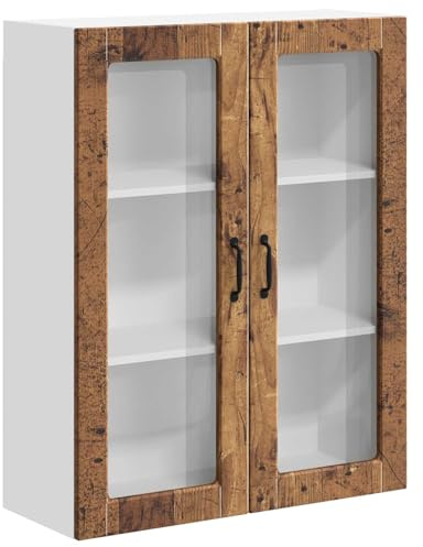 GeenYuu köksväggskåp Lucca gammalt trä 80 x 31 x 100 cm trämaterial med 2 gångjärnsdörrar, inomhus, hållbart, förvaringsskåp för köksredskap och rengöringssupply