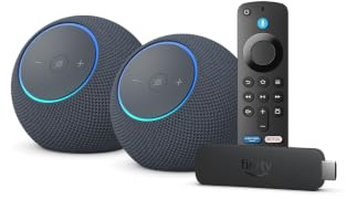 Amazon Echo Dot Max (newest gen) x2, Graphite + Fire TV Stick 4K Select, Pair as wireless TV speakers, Alexa+ Early Access included