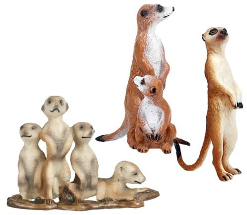 Set di figurine di suricato - 3 modelli realistici di suricato in piedi, figurine di animali in plastica per collezione, decorazioni didattiche e da scrivania, statuette, decorazioni da giardino