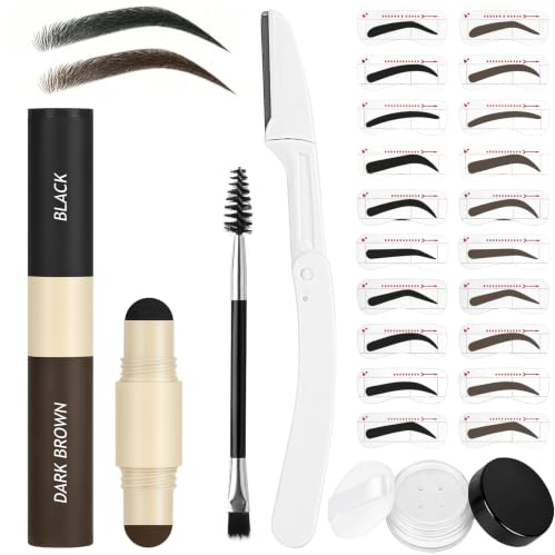 LOPHE Tampon À Sourcils Imperméable, Tampon Sourcil, Pinceaux, Double Tête | Ensemble de Tampon À Sourcil, 10 Ensembles de Pochoirs À Sourcils Réutilisables, 2 Pinceaux À Crayons À Sourcils, Sans Bavure