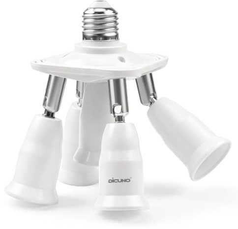 DiCUNO 5-i-1 E27-uttagsadapter, E27 standard LED-glödlampshållare, omvandlare ljuskrona uttag med 360 grader justerbar 180 graders böjning