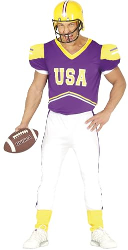 FIESTAS GUIRCA | Disfraz de Quarterback Adulto (48-50/M) - Camiseta, Hombreras y Pantalón - Disfraces de Jugador de Fútbol Americano para Halloween y Fiestas Deportivas - Hombre - Morado y Blanco