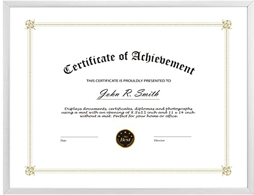 Golden State Art 8.5x11 Silver Aluminum Certificate Frame Real Glass Front