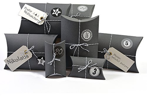 Frau WUNDERVoll® Adventskalender HoHoHo, grau - Weihnachtskalender zum Befüllen Bastelset/Weihnachten, Papiertüten, Kinder, Zahlen, Geschenkbeutel, Aufkleber, Schachteln, Kissenschachteln, Pillowbox