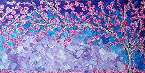 DORON ARTE QUADRO MODERNO ASTRATTO DIPINTO A MANO TELAIO GALLERY BORDI DIPINTI - FIORI DI PESCO - 40x80x4 cm -RIF47