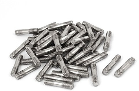sourcing map Goujon Double Extrémité Filetage Vis Dents Tige 304 Inox Acier M8 x 35mm Argenté 50Pcs