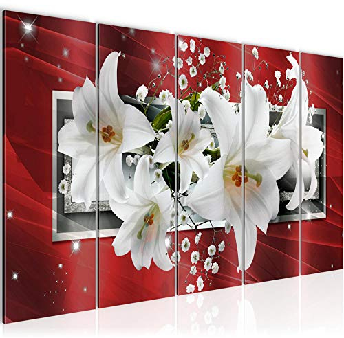 Runa Art Bild Blumen Lilien Wandbilder auf Vlies Leinwand 5 Teilig Wanddekoration Wohnzimmer Schlafzimmer 204756b