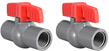 sourcing map 2Pcs PVC Kugelhahn Wasserrohr Gewindeende 1/2 Innendurchmesser Rot Grau