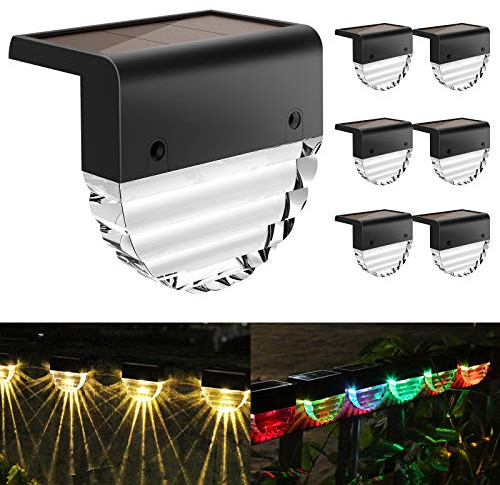 Melunar Solar Deck Lights, 6 Pack Waterproof LED Solar Step Light Outdoor, Fence Lights Solar Powered for Outside, Garden, Patio, Stairs,Yard,10 Lumens, Warm White/Color Changing Lighting