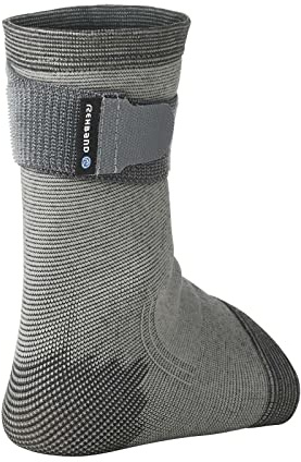 Rehband QD Knitted Ankle Support Cavigliera per Sport e Uso Quotidiano - Supporto per Caviglia Traspirante con Regolazione Personalizzata, Compressione, Taglia S/M/L, Colore:Grigio, Misura:S
