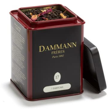 Dammann Frères | Tè Nero Aromatizzato Albicocca Fico e Bergamotto - 100 Gr | Foglie di Tè Nero e Petali Fiori | Foglia Nera Singola Sfusa