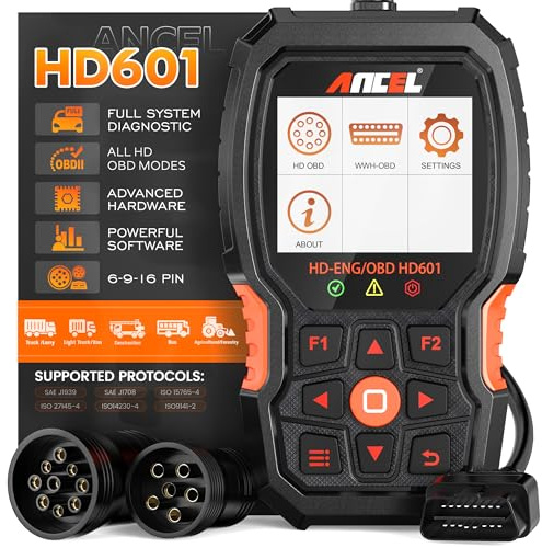 ANCEL Heavy Duty Truck Scanner HD601 All System Diesel Diagnostic Scan Tool fits for Cummins, Detroit, Freightliner, International, Paccar, Check Engine for Truck & Car 2 in 1 Code Reader