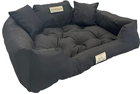 KingDog Lit pour Chien et Chat avec Deux Coussins - Panier pour Animal Domestique - Lavable en PVC Imperméable (M 75 x 65 cm, Noir)