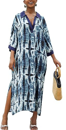 LikeJump Caftan Bohème pour Femme Robe de Nuit Longue Loungewear Robe de Plage Cover-ups Robe Sarong Pareo